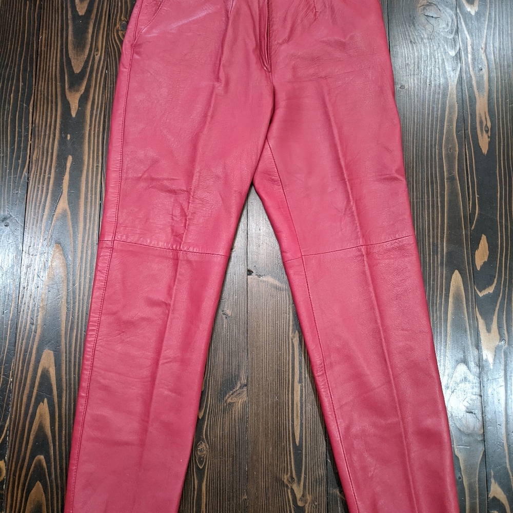 OBO Vintage Christmas Red 100% Leather Straight leg pants, size 12